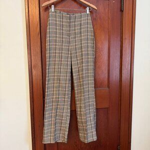Checkered pleated pants, wide leg